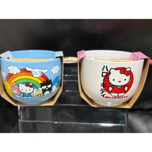 Sanrio Hello Kitty and Friends Ceramic Ramen Bowl Set with Chopsticks 20oz 2pk